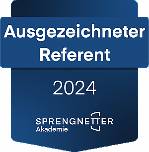 Foto Tobias Geipel wurde erneut als �Ausgezeichneter Referent� der Sprengnetter Akademie geehrt. Seine praxisnahen Seminare, klaren Worte und verst�ndliche Vermittlung komplexer Themen begeistern die Teilnehmenden. Ein herzliches Dankesch�n an alle, die ihn gew�hlt haben!