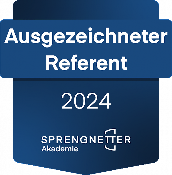 Foto Tobias Geipel wurde erneut als „Ausgezeichneter Referent“ der Sprengnetter Akademie geehrt. Seine praxisnahen Seminare, klaren Worte und verständliche Vermittlung komplexer Themen begeistern die Teilnehmenden. Ein herzliches Dankeschön an alle, die ihn gewählt haben!